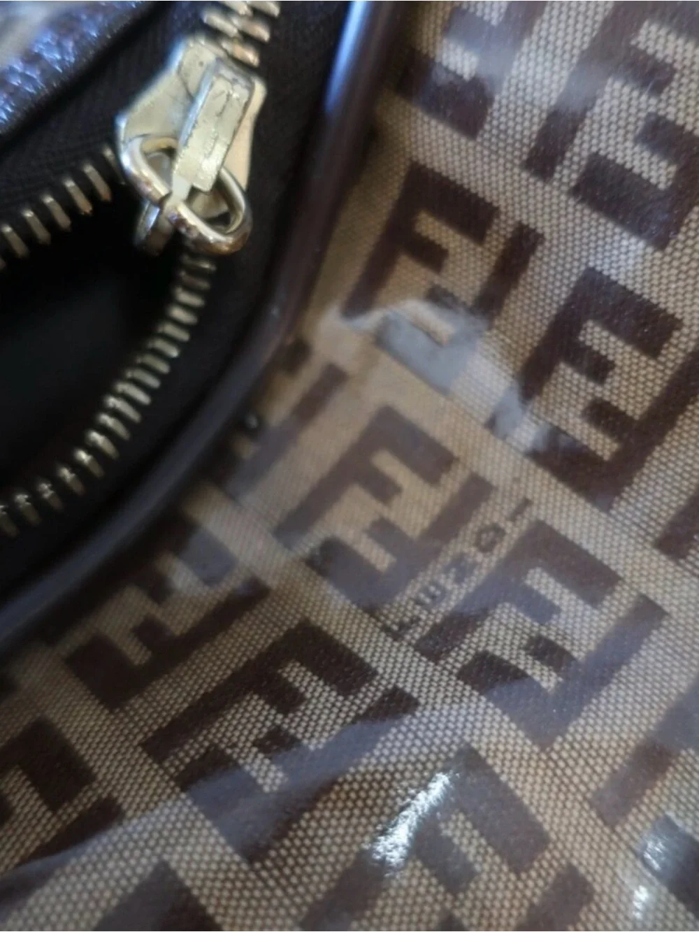Vintage Authentic FENDI Zucchino Brown Vinyl Monogram Travel Duffel Boston Bag